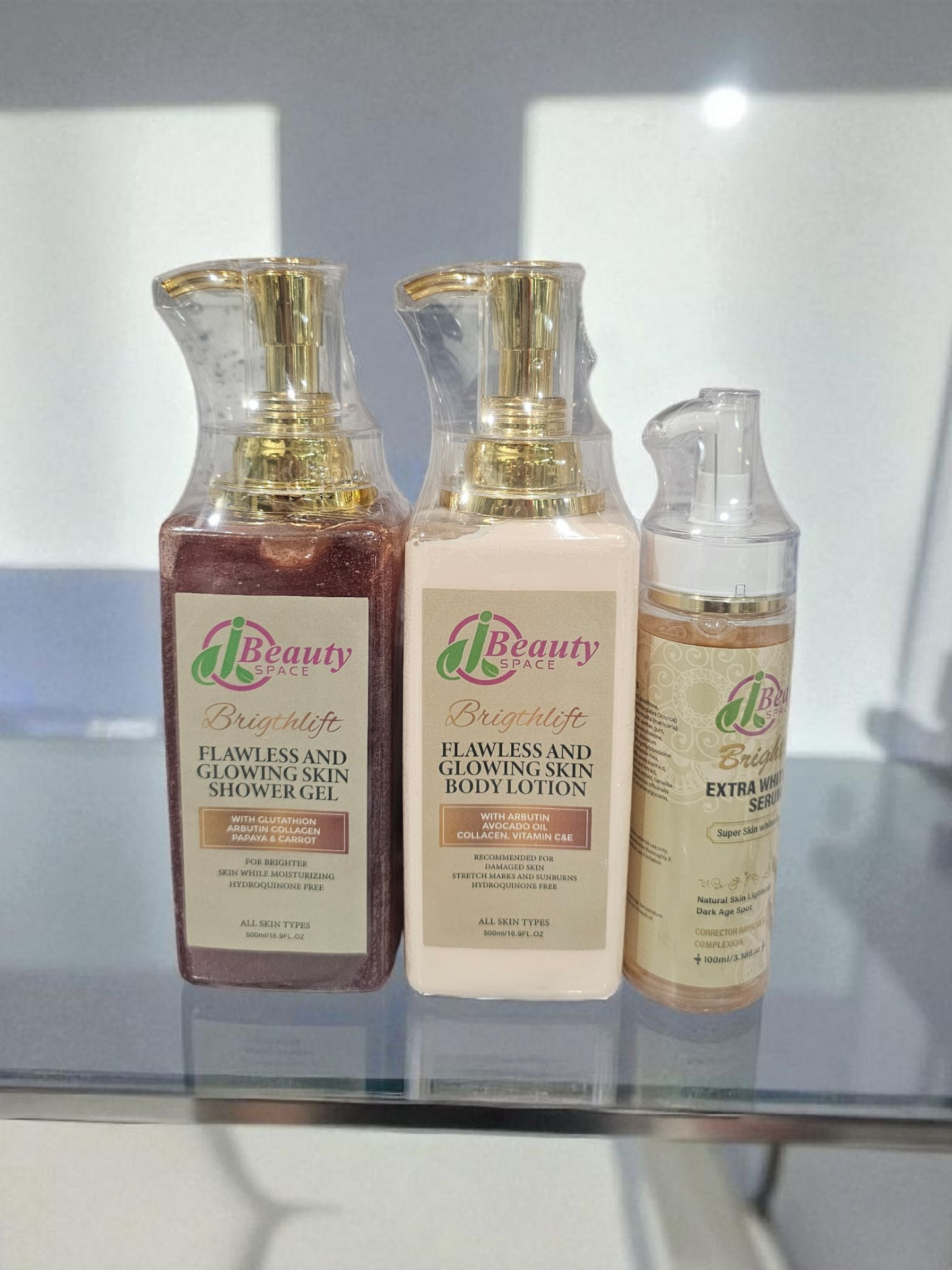 Brightlift 3in1 Anti-Aging Flawless & Super Glowing Skin Combo - 1pc Body Lotion & 1pc Exfoliating Shower Gel for All Skin Types