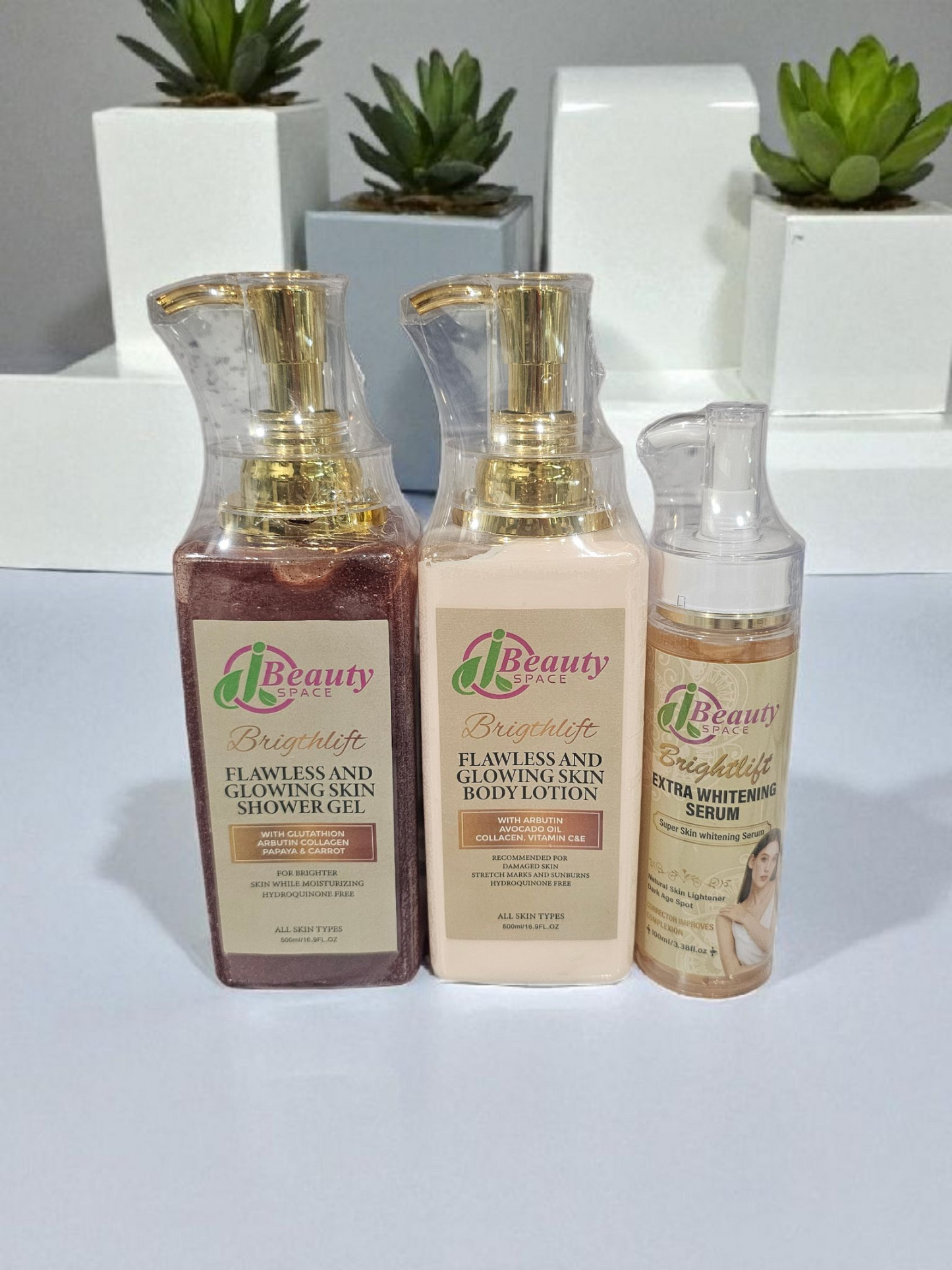 Brightlift 3in1 Anti-Aging Flawless & Super Glowing Skin Combo - 1pc Body Lotion & 1pc Exfoliating Shower Gel for All Skin Types