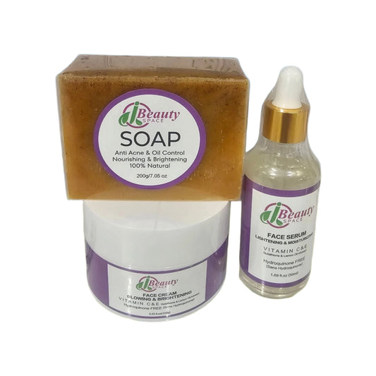 JBeautySpace Luminous Anti Acne & Anti Aging Facial Kit - Face Soap, Serum, Cream for Brightening, Glowing, Smoother Skin Skin Repair - 100% Effective exfoliate moisturize