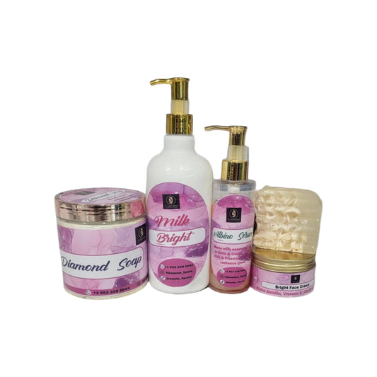 5in1 Extra 5shade Brightening Skin set. Body lotion, body soap, serum, face cream, and face soap fast action