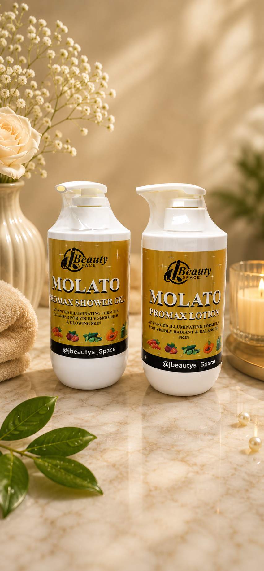 Jbeauty's Molato promax Extra Lightening body set . Body shower, Lotion, Serum, Facial Cream and body scrub.
