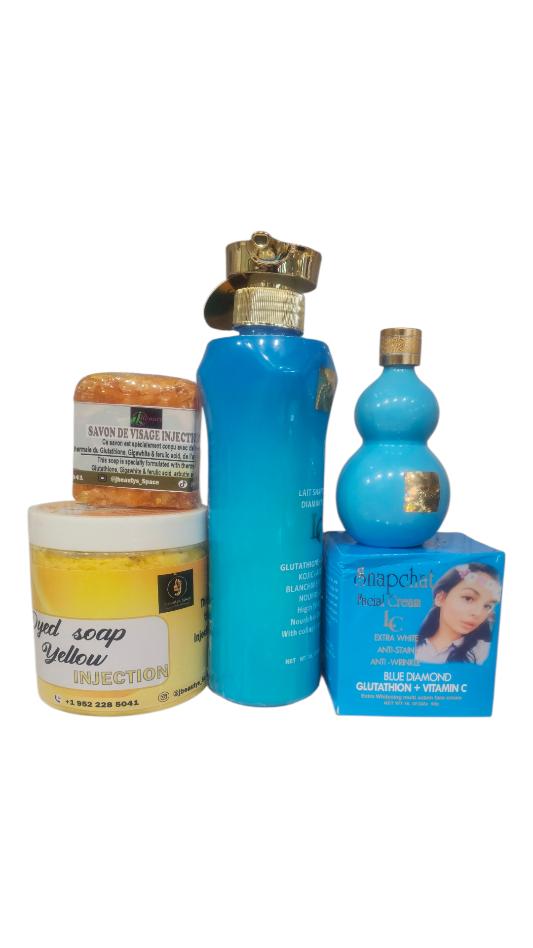Snapchat Daimond Blue skin whitening set with effet Injection body and face soap.